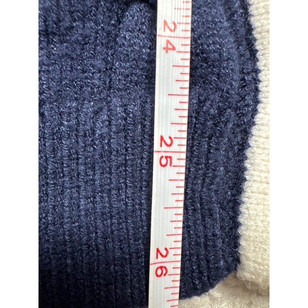 Fashion Nova Cardigan Sweater Womens Size M Navy Blue Cable Knit Varsity Stripe - Picture 10 of 10